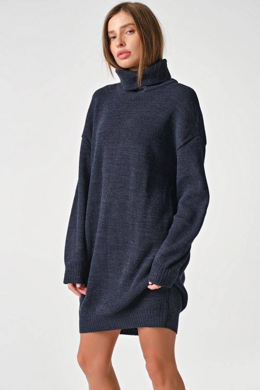 Warm knitted sweater dress short denim melange