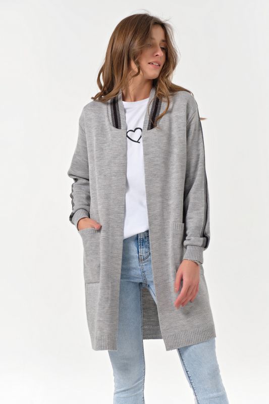 Long knitted cardigan without clasp light gray