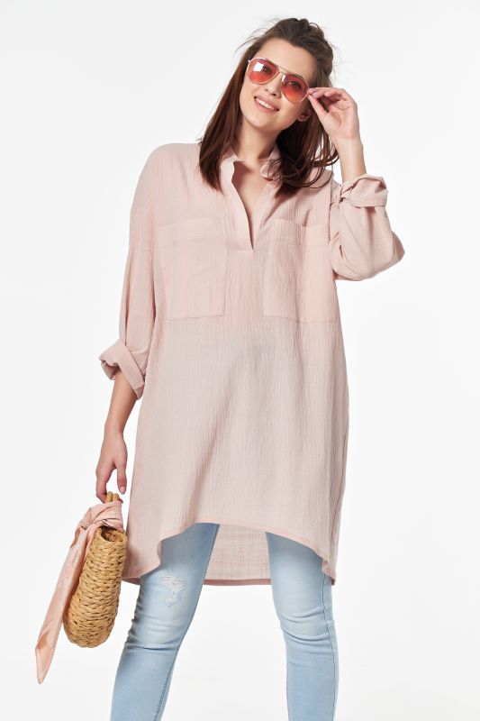 Long sleeve cotton summer tunic beige