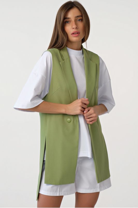 Long straight vest with slits on the sides of the suit fabric green