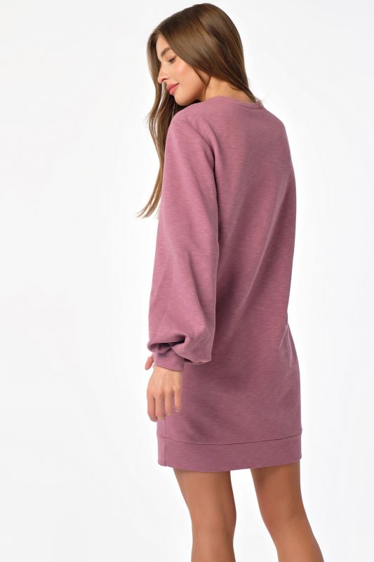 Long sleeve futer fleece sweatshirt dress in dark purple