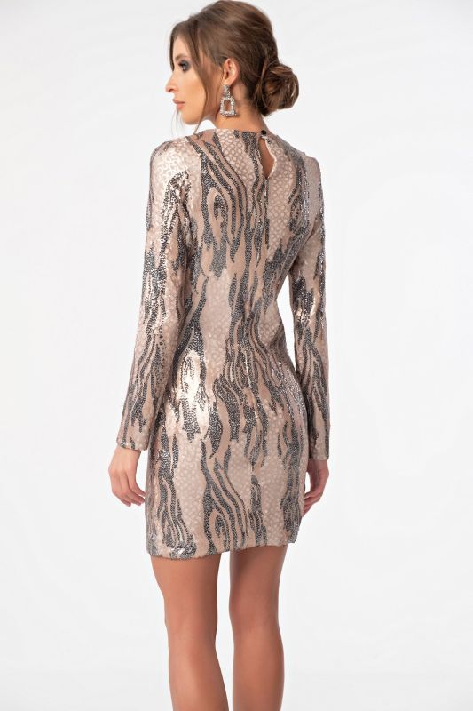 Powder-graphite sequin knitted dress with fitted silhouette