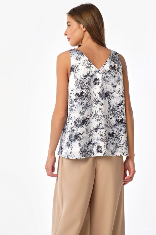 Basic satin top with floral print on white