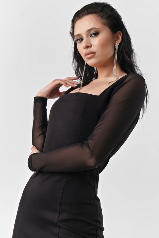 Black mini dress of dense jersey with karez neckline