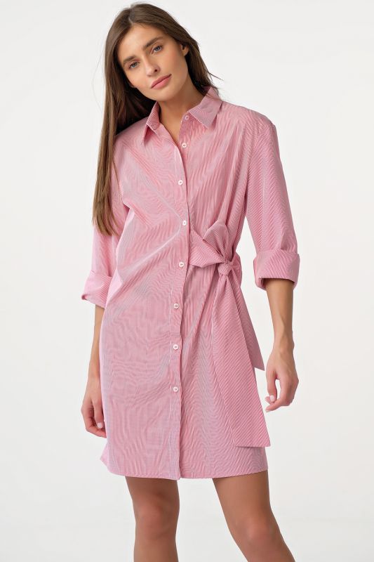 Short cotton striped shirt-dress on red