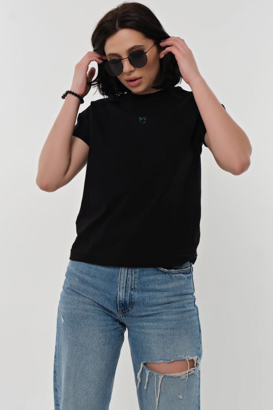 Black cotton print T-shirt