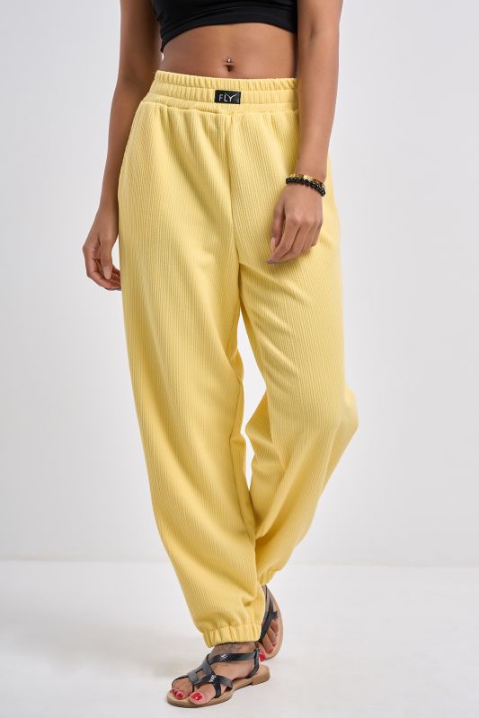 Yellow textured jersey casual pants