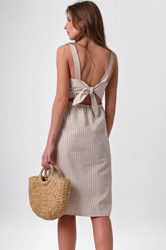 Open-back buttoned sundress with striped back on beige