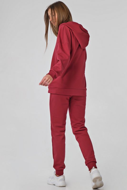 Sporty knitted cotton hooded sweatsuit in burgundy