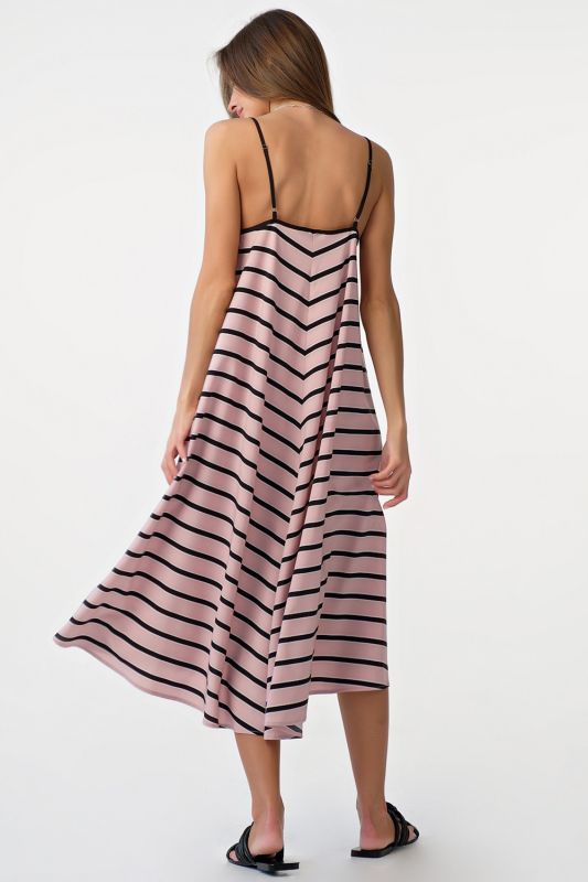 Black striped strappy loose midi dress on pink