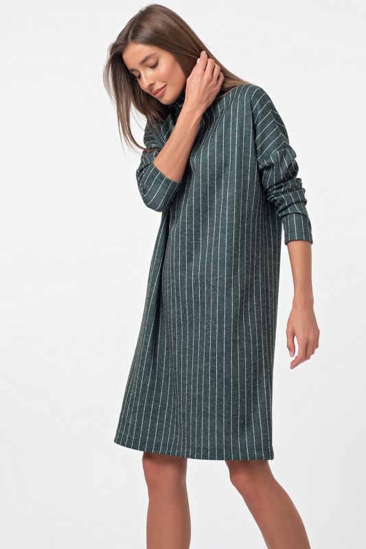 Striped Straight Neck Oversize Dress on Green