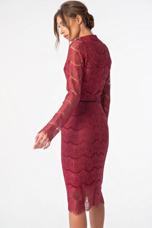 Berry lace fitted midi dress