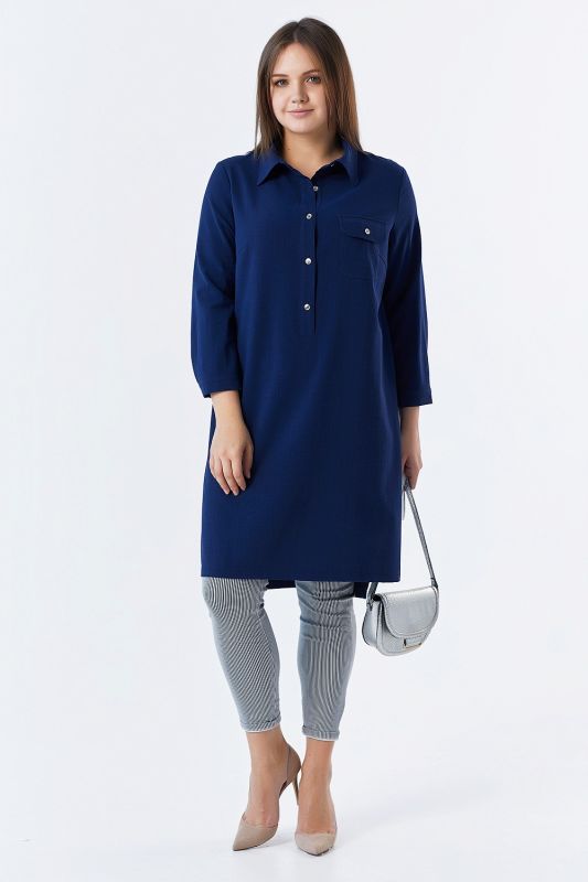 Summer long sleeve tunic in large size navy blue