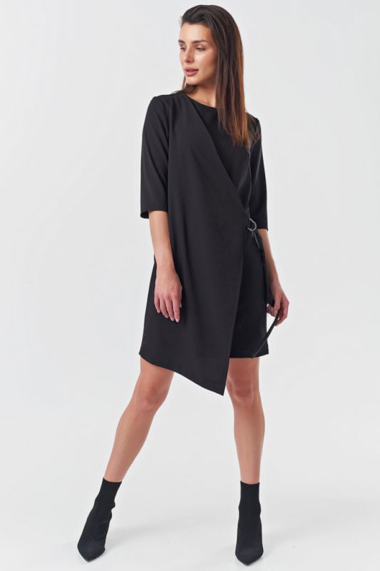 Short sleeve straight mini dress black