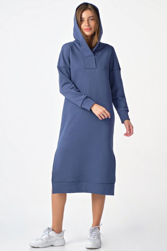 Warm hooded hooded hoodie dress in indigo futer