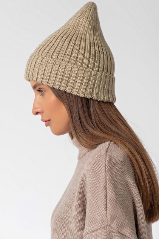 Knitted beanie hat with lapel latte