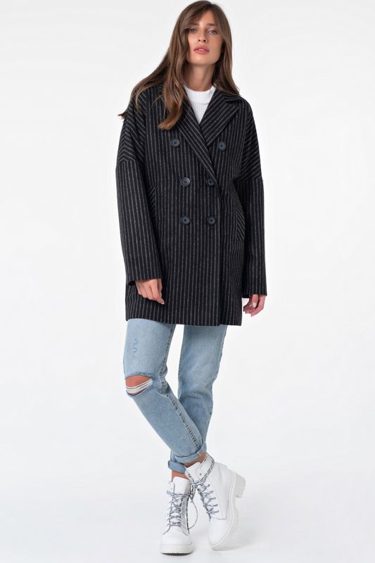 Black striped straight coat