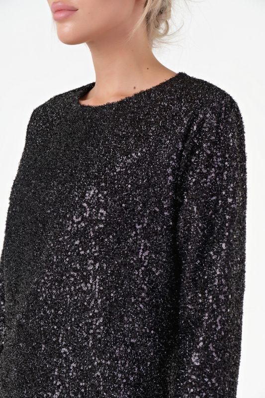 Straight silhouette blouse of knitted fabric with sequins black