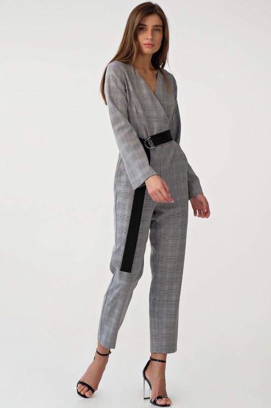 Trouser overalls with a flap in plaid gray