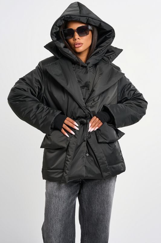 Insulated jacket with removable hood black