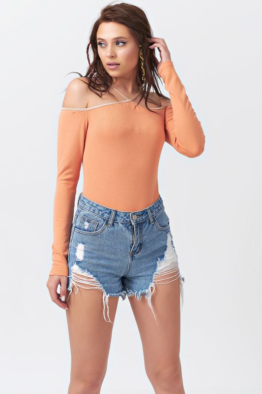 Long sleeve knitted bodysuit spicy pumpkin