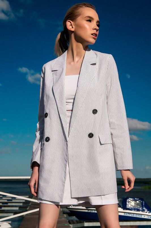 Double-breasted cotton striped summer jacket white