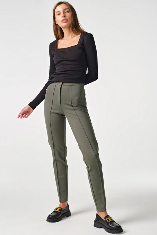 High-fit stretch knit pants khaki