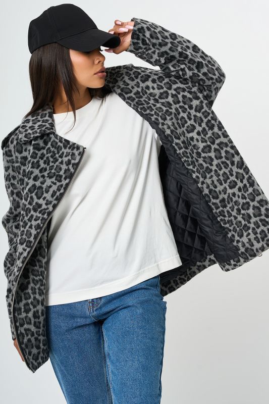 Leopard jacket made of wool overcoat with insulated lining