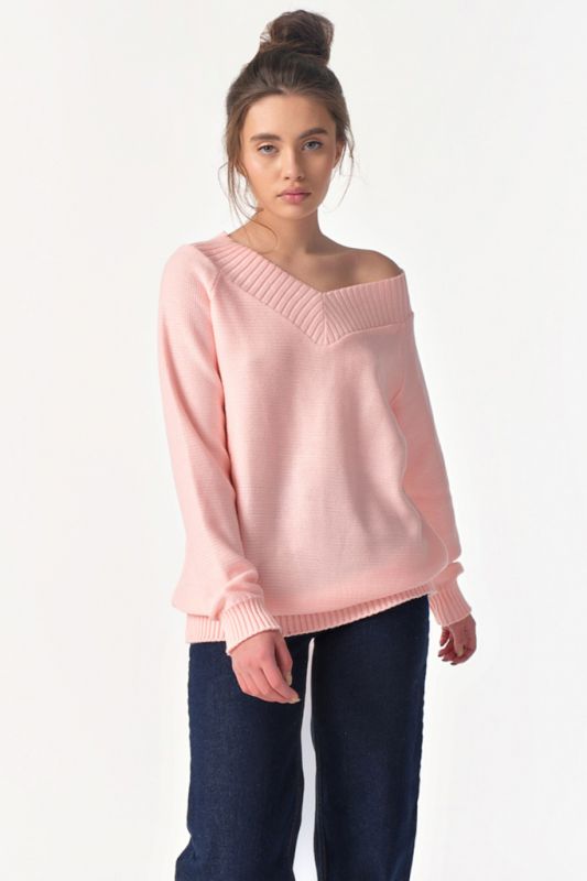 Knitted over-size sweater with elastic band in pink