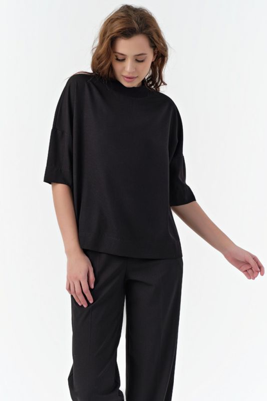 Short sleeve straight office blouse in black