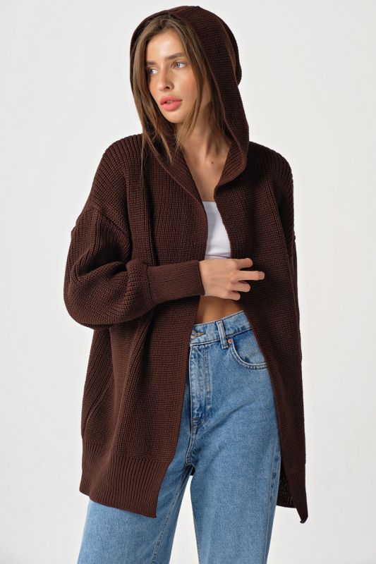 Chocolate Hooded Knitted Cardigan