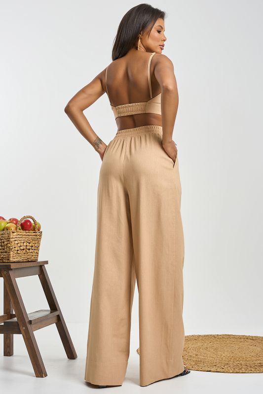 Beige linen palazzo pants