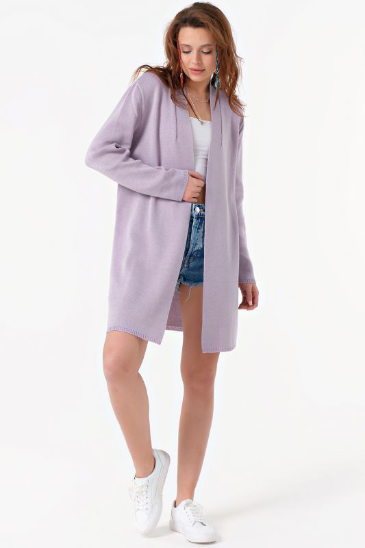 Long knitted cardigan with belt light lilac