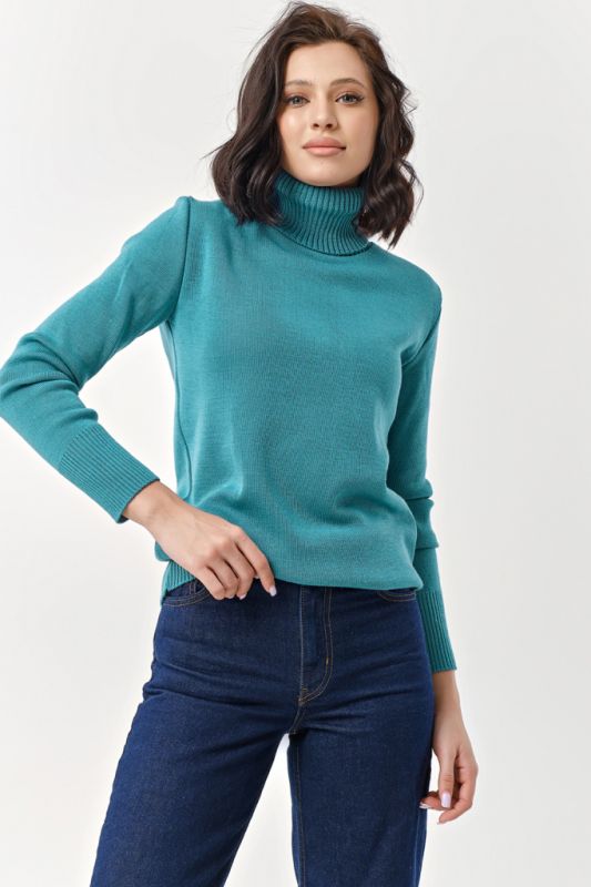 Long sleeve knitted turtleneck from teal wool