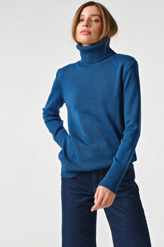 Long sleeve knitted turtleneck in sea wave wool