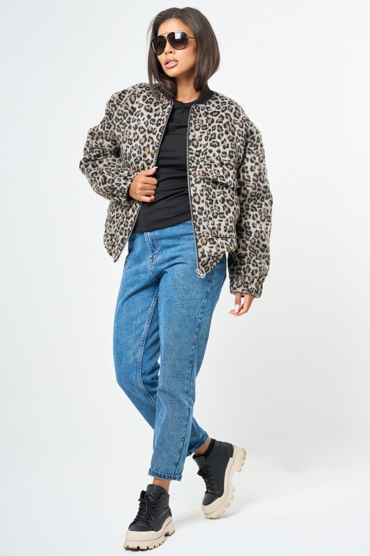 Leopard bomber made of wool overcoat with insulated lining