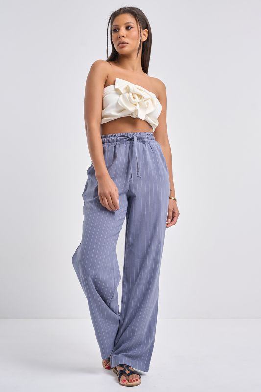 Indigo Striped Cotton Trousers