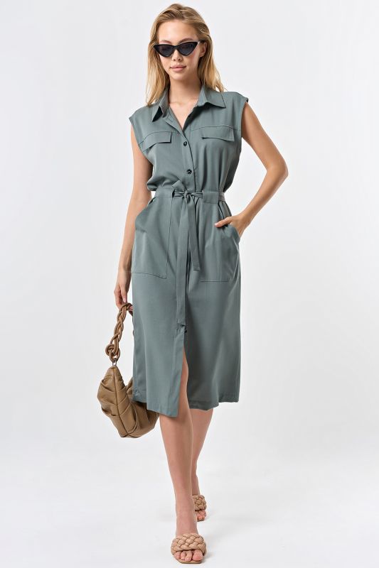 Straight silhouette safari dress in mugwort