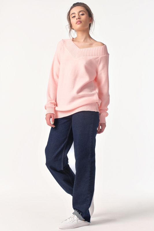 Knitted over-size sweater with elastic band in pink