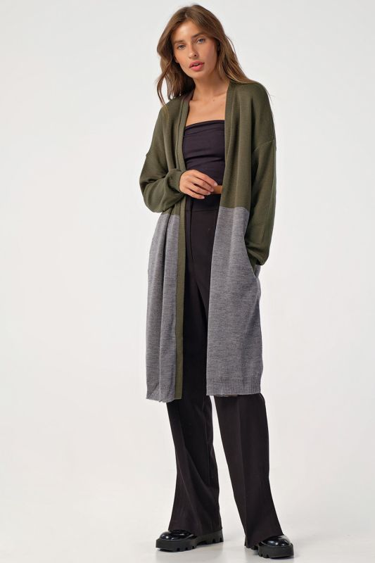 Free two-color knitted cardigan gray-green