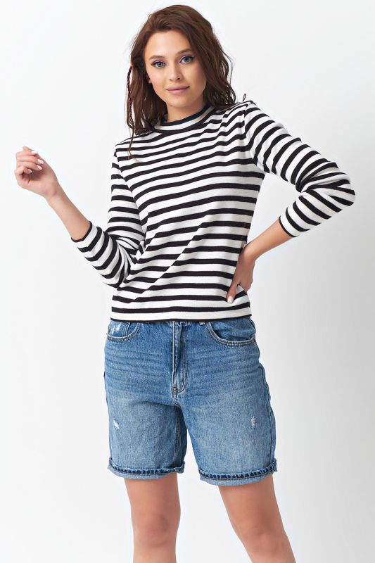 Black and white striped loose knit sweater