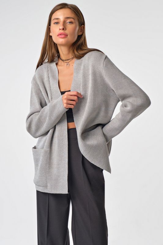 Knitted short cardigan with pockets made of cotton gray