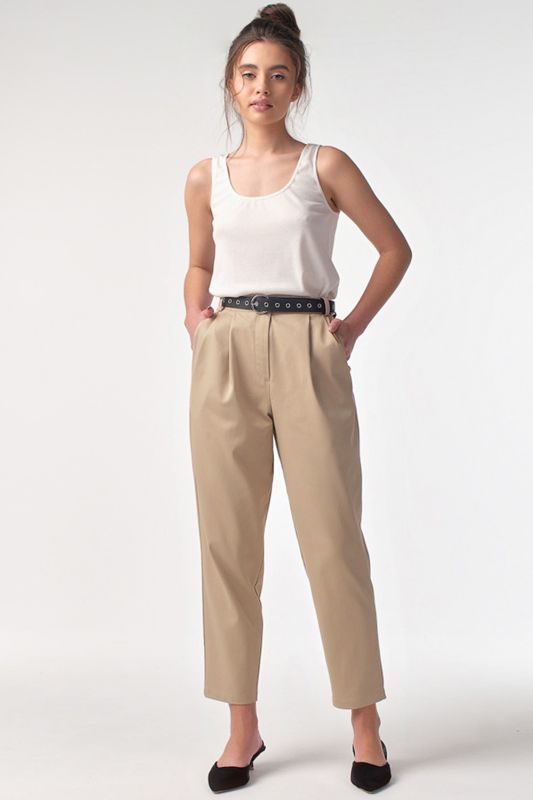 Beige cotton slim fit pants