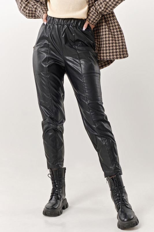 Black leather pants with elastic band