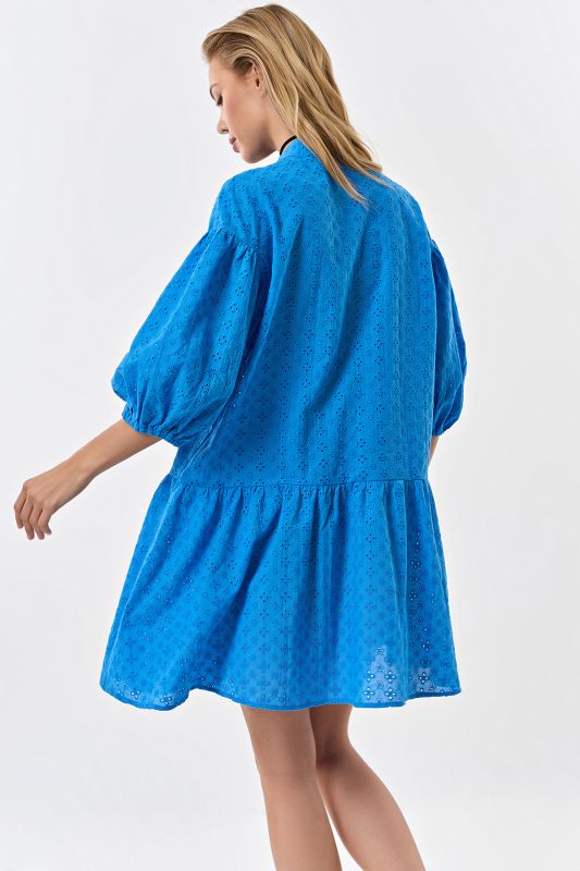 Cotton loose lace summer dress blue