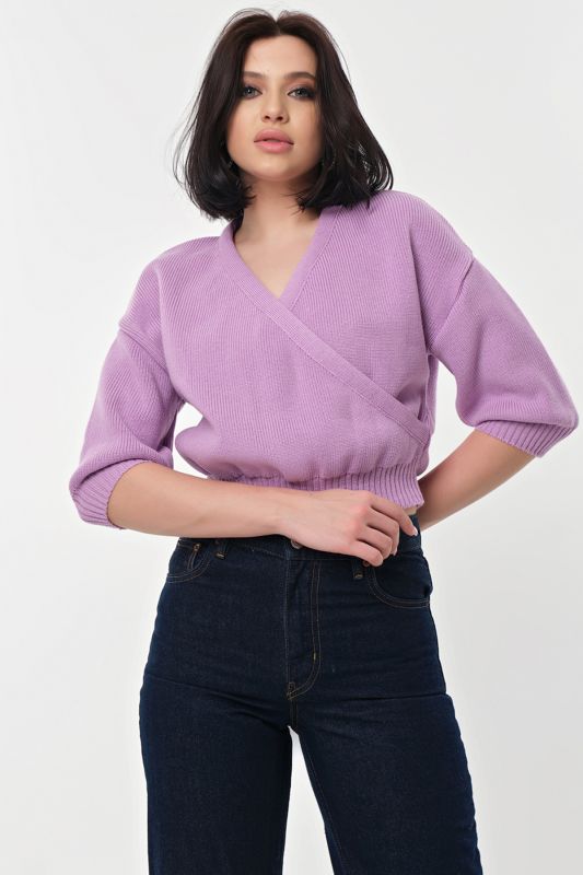 Short cotton sweater in lilac color