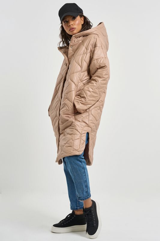 Hooded Quilted Coat Beige