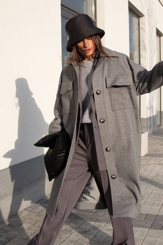 Long wool shirt coat gray