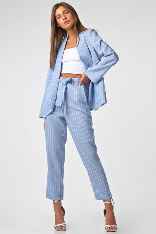 Long straight striped summer jacket in blue