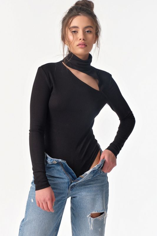 Black knitted bodysuit with neckline